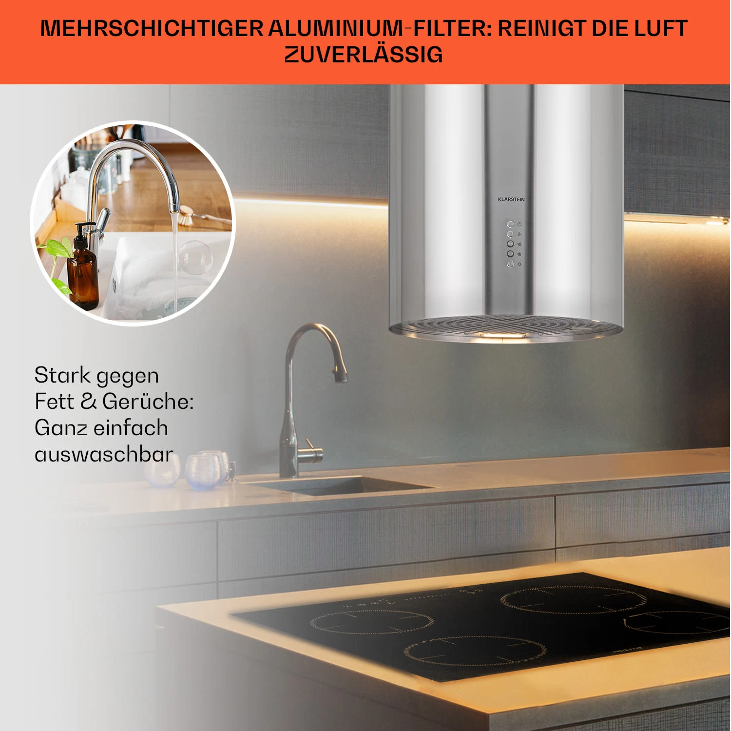 Bolea Inselabzugshaube Ø38cm Ab-/Umluft 600m³/h LED Inkl. Aktivkohlefilter 6 Bolea Inselabzugshaube Ø38cm Ab-/Umluft 600m³/h LED Inkl. Aktivkohlefilter – Bild 6