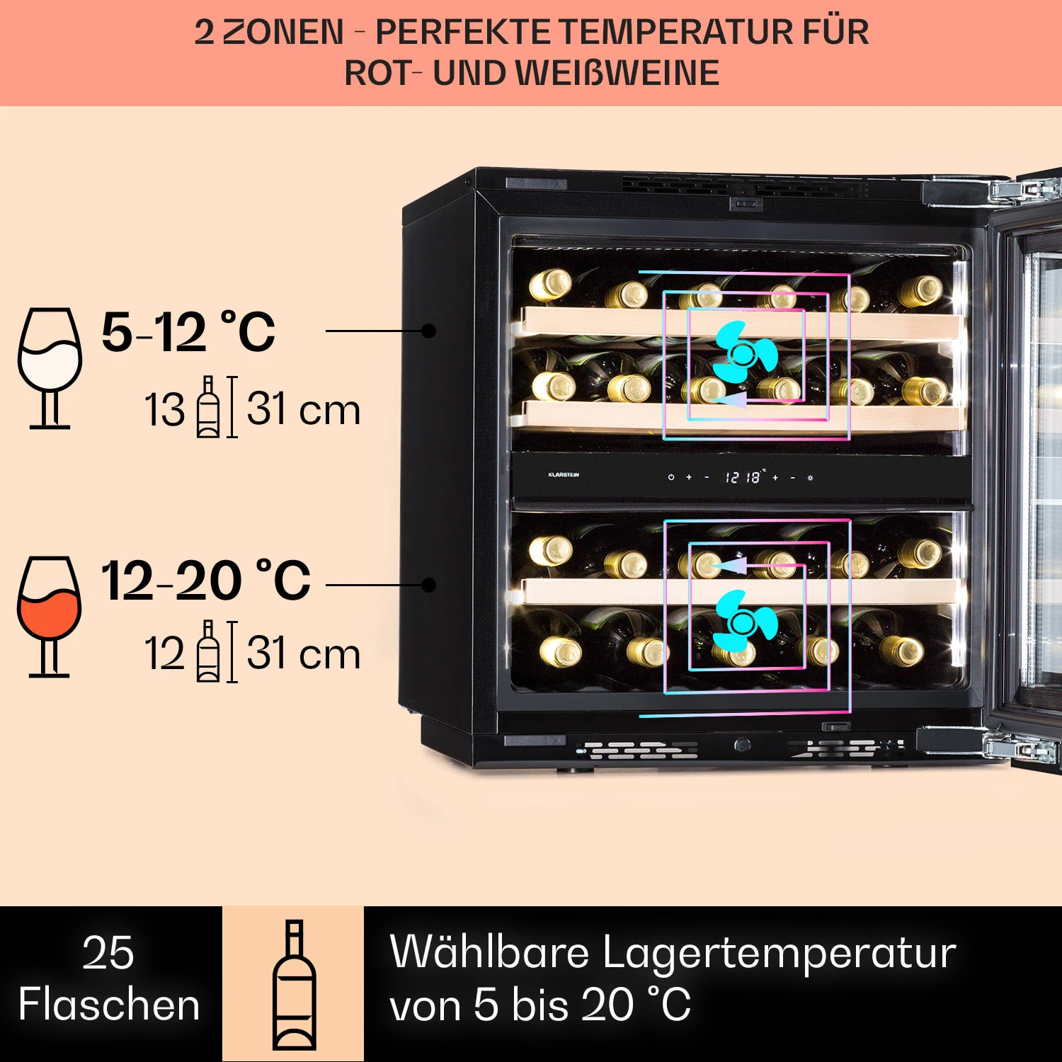 Rhône 25 Duo Weinkühlschrank Kompression 2 Zonen 75 Ltr / 25 Flaschen 3 Rhône 25 Duo Weinkühlschrank Kompression 2 Zonen 75 Ltr / 25 Flaschen – Bild 3