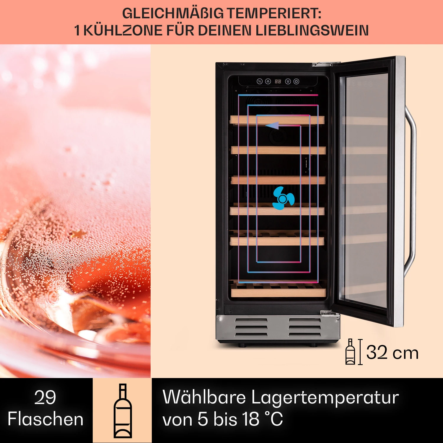 Vinovilla 29 Built-In Weinkühlschrank 81 L / 29 Fl. Glastür Edelstahl 3 Vinovilla 29 Built-In Weinkühlschrank 81 L / 29 Fl. Glastür Edelstahl – Bild 3