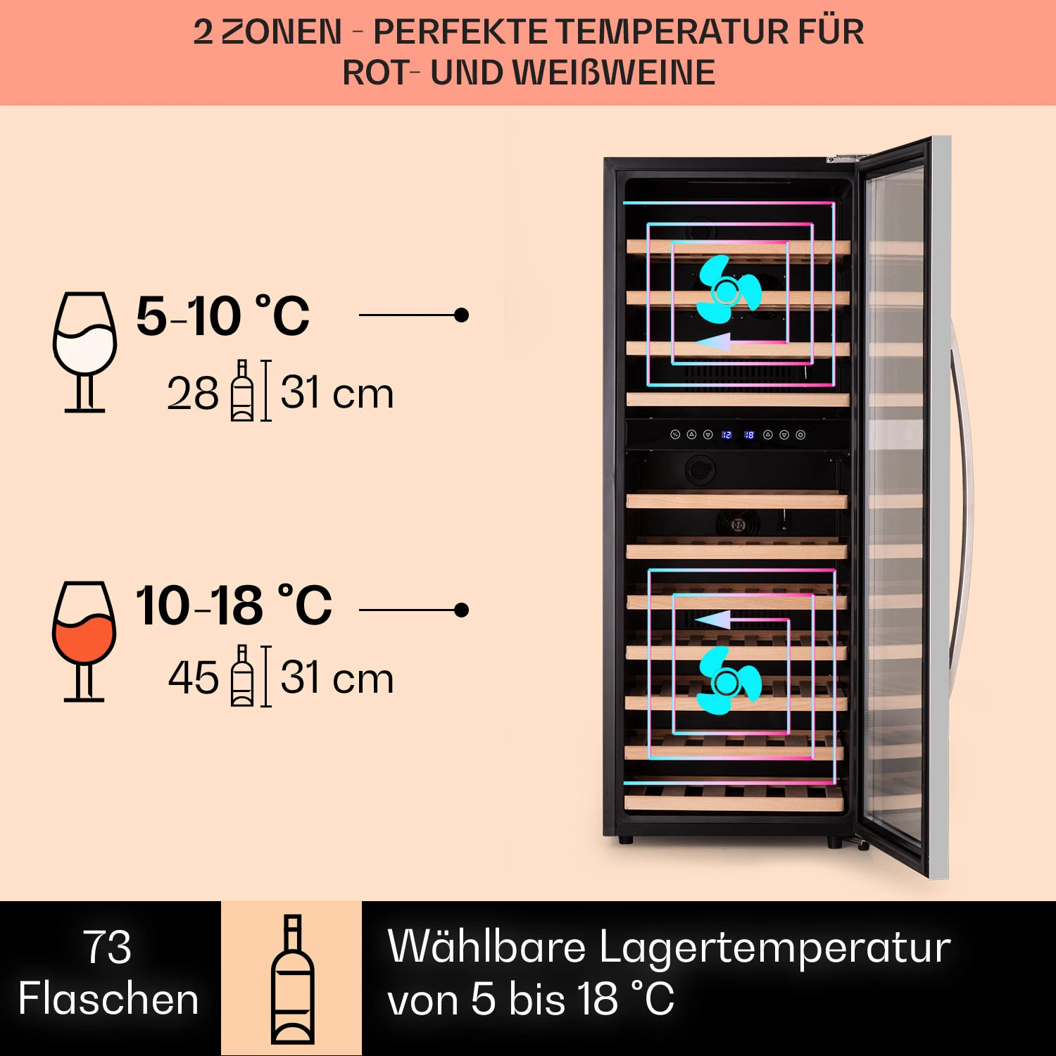 Vinamour 73 Duo Weinkühlschrank 2 Zonen 192 L/73 Flaschen 5-18°C Touch 3 Vinamour 73 Duo Weinkühlschrank 2 Zonen 192 L/73 Flaschen 5-18°C Touch – Bild 3