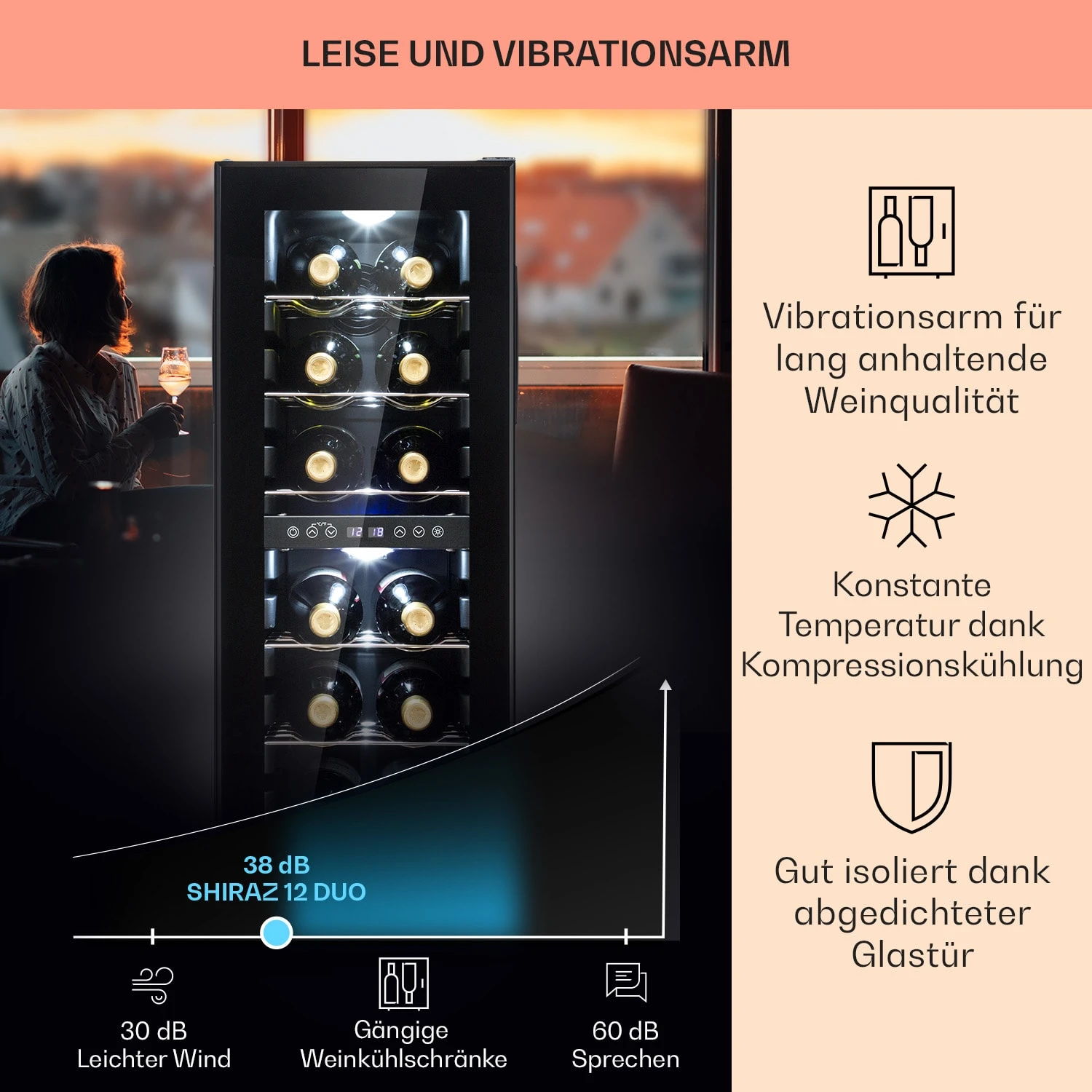 Shiraz 12 Duo Weinkühlschrank 2 Zonen 42L/12 Flaschen 5-12 / 12-18 °C Touch 4 Shiraz 12 Duo Weinkühlschrank 2 Zonen 42L/12 Flaschen 5-12 / 12-18 °C Touch – Bild 4