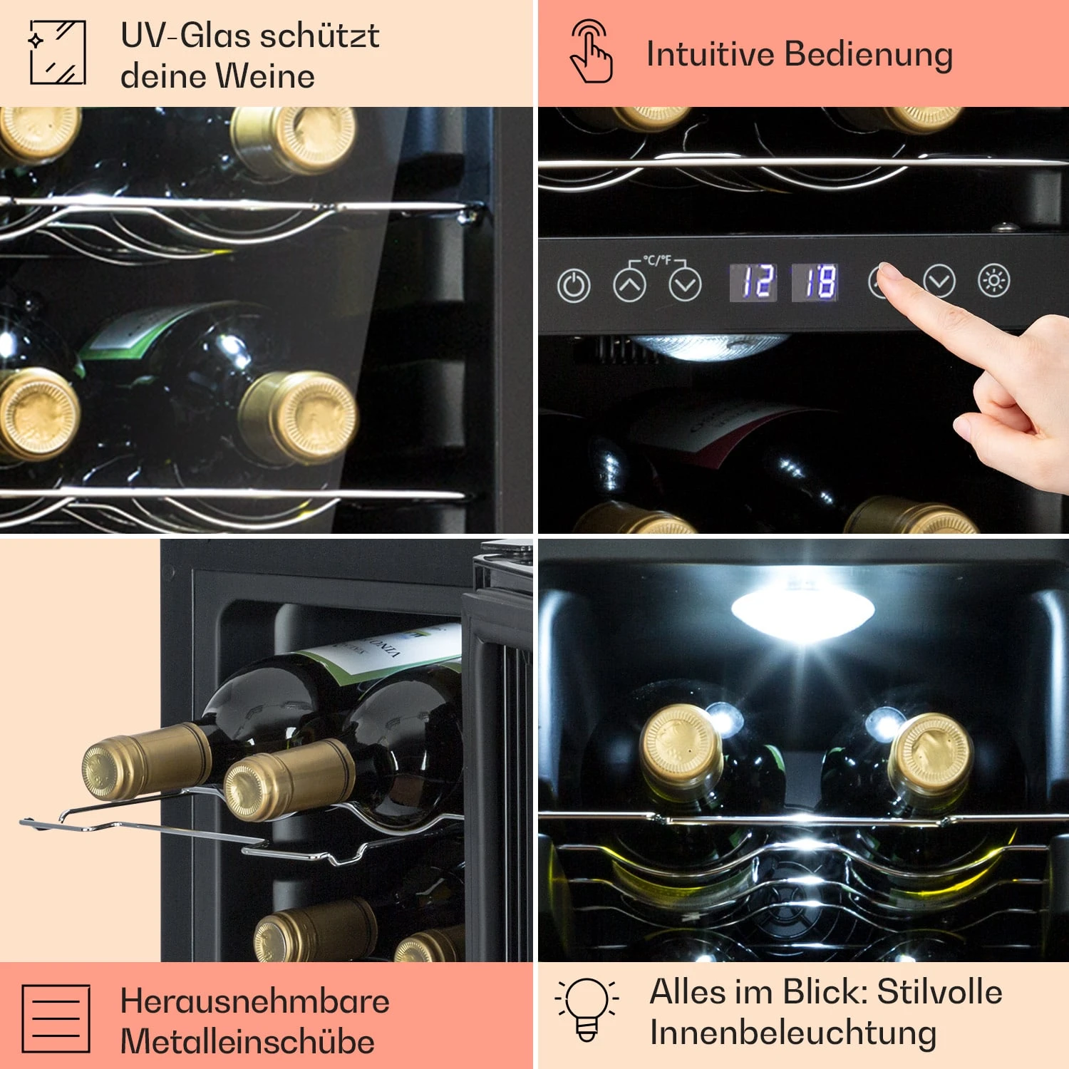 Shiraz 12 Duo Weinkühlschrank 2 Zonen 42L/12 Flaschen 5-12 / 12-18 °C Touch 5 Shiraz 12 Duo Weinkühlschrank 2 Zonen 42L/12 Flaschen 5-12 / 12-18 °C Touch – Bild 5