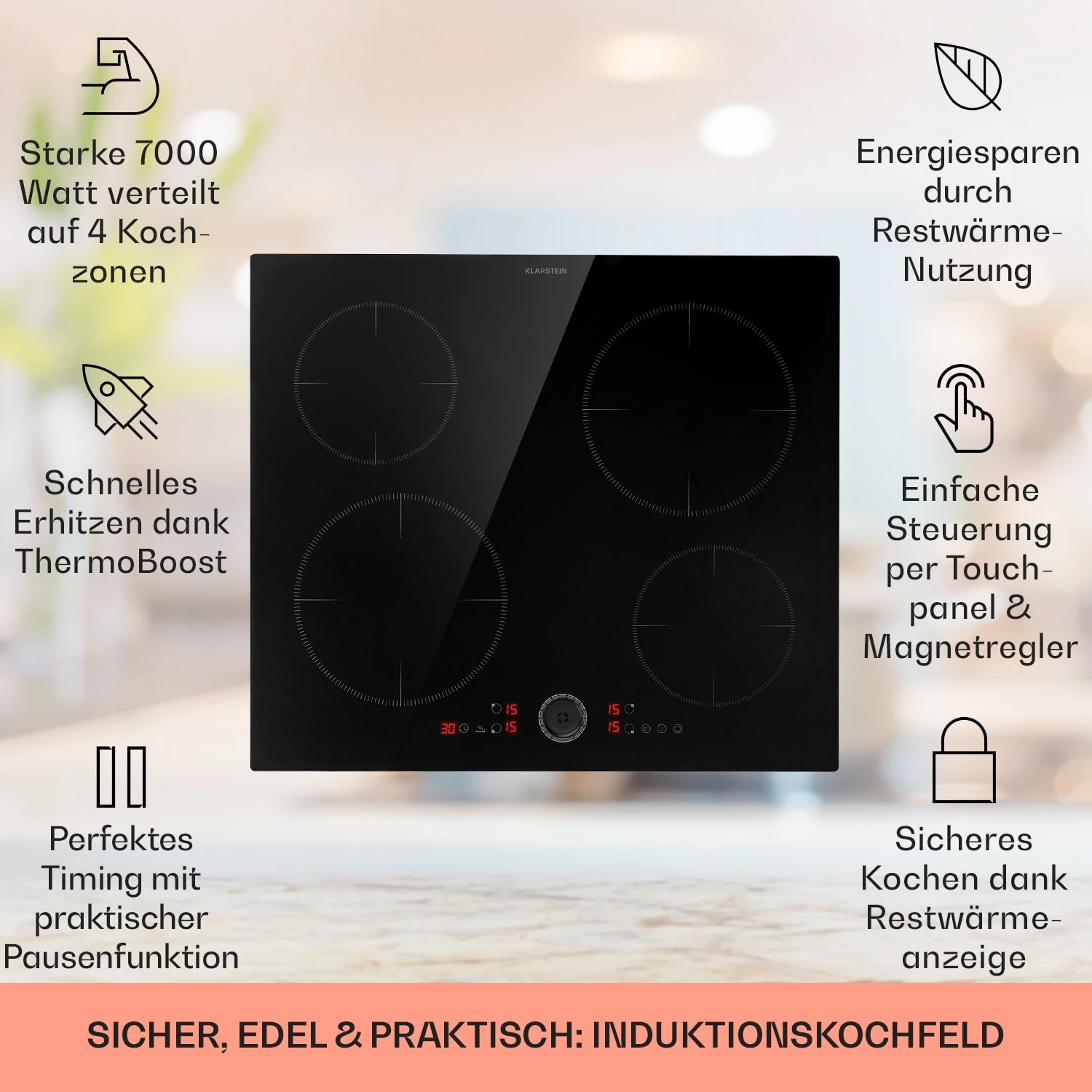 Magnichef 4 Einbaukochfeld Induktion 4 Zonen 7000W Glaskeramik 2 Magnichef 4 Einbaukochfeld Induktion 4 Zonen 7000W Glaskeramik – Bild 2