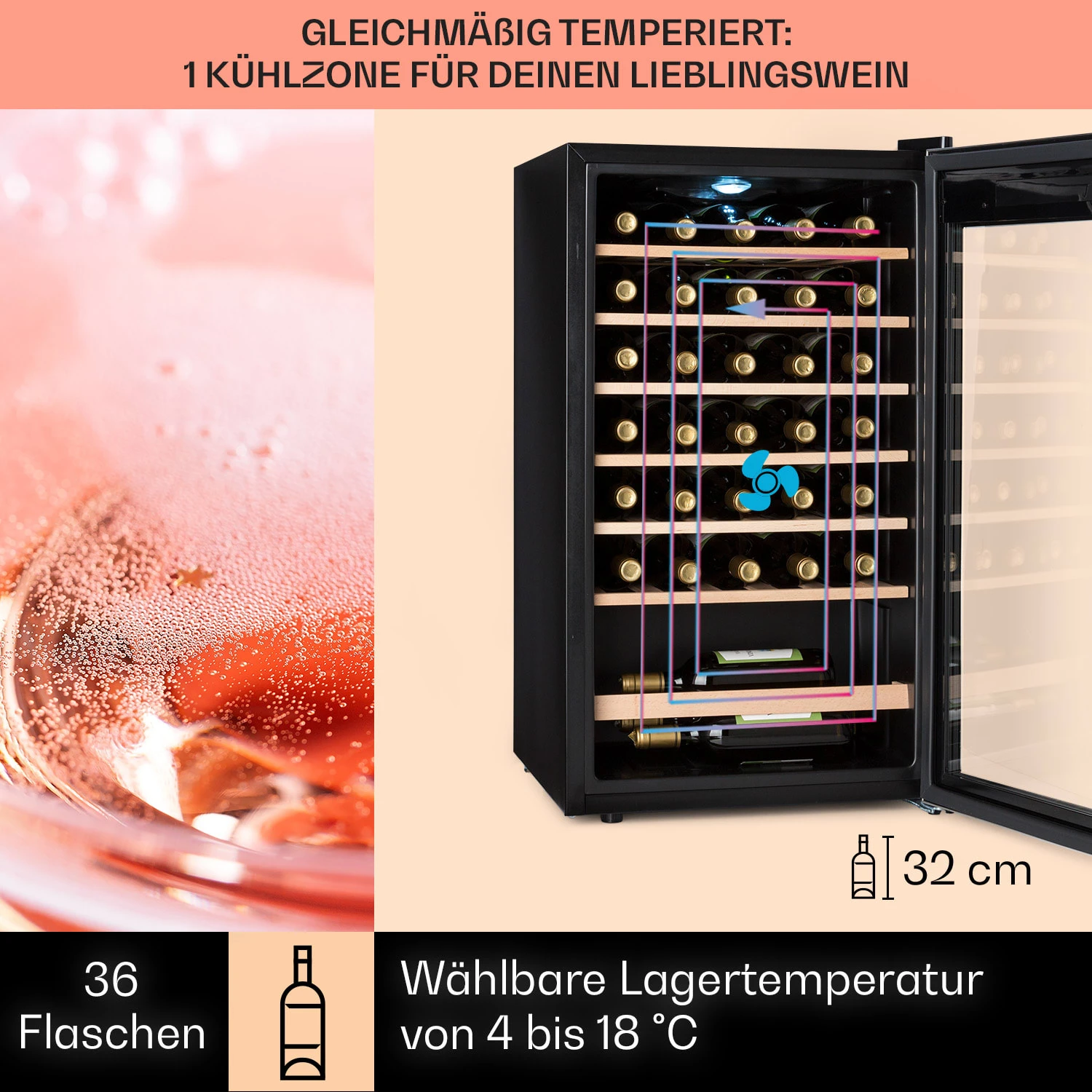 Vinamour 32 Uno Weinkühlschrank 1 Zone 95 L / 36 Flaschen 4-18°C Touch 3 Vinamour 32 Uno Weinkühlschrank 1 Zone 95 L / 36 Flaschen 4-18°C Touch – Bild 3