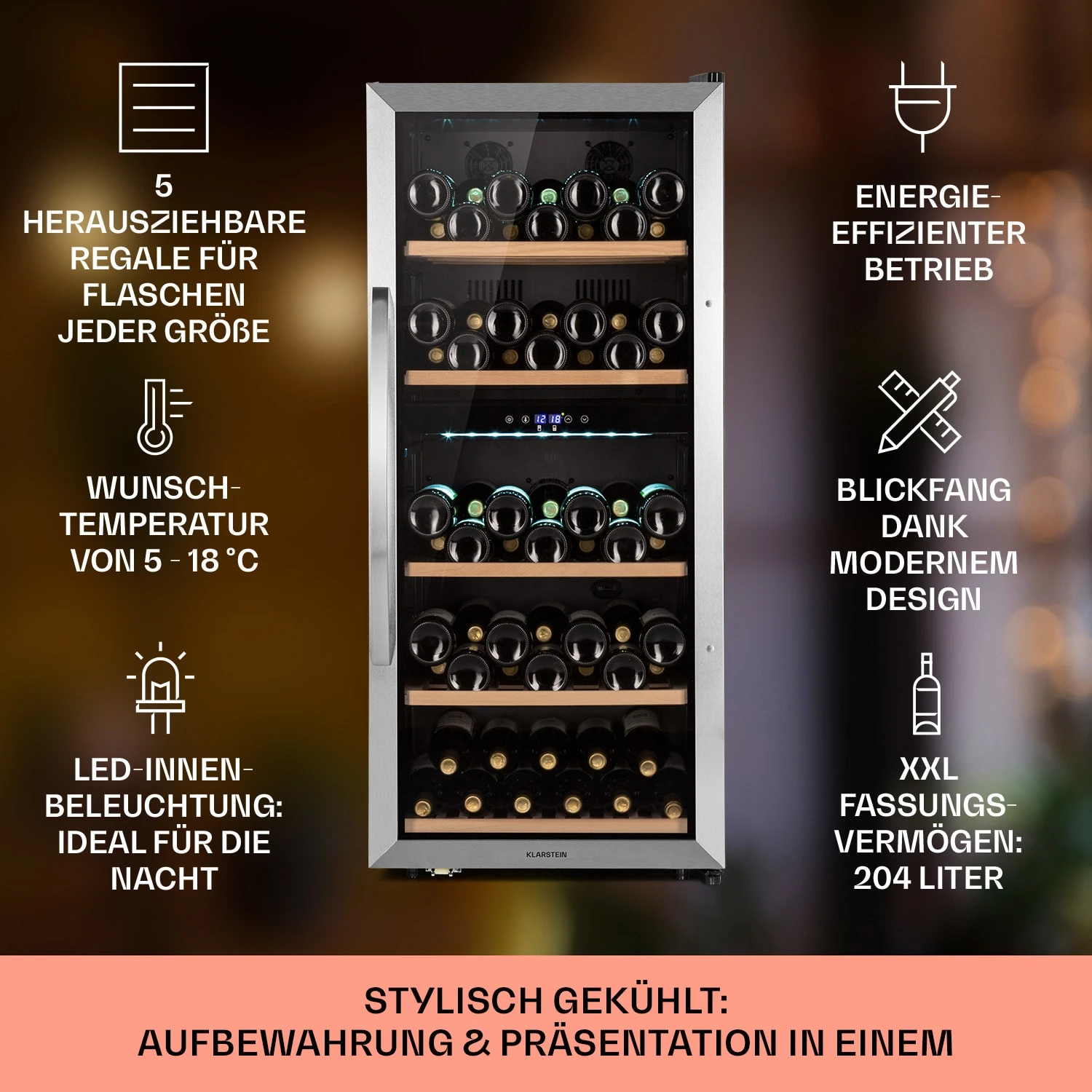 Vinamour 66 Duo Weinkühlschrank 2 Zonen 204 L/79 Flaschen 5-18°C Touch 2 Vinamour 66 Duo Weinkühlschrank 2 Zonen 204 L/79 Flaschen 5-18°C Touch – Bild 2