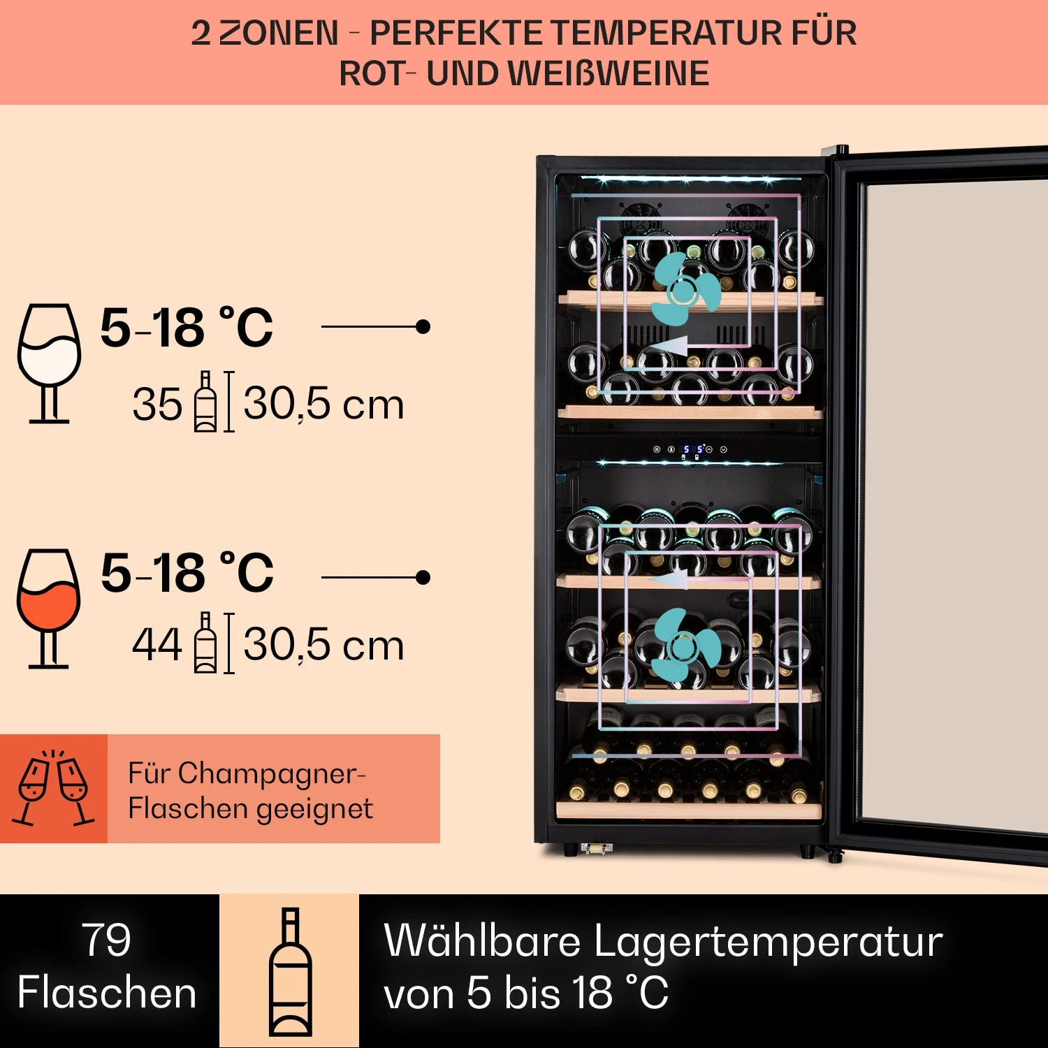 Vinamour 66 Duo Weinkühlschrank 2 Zonen 204 L/79 Flaschen 5-18°C Touch 3 Vinamour 66 Duo Weinkühlschrank 2 Zonen 204 L/79 Flaschen 5-18°C Touch – Bild 3