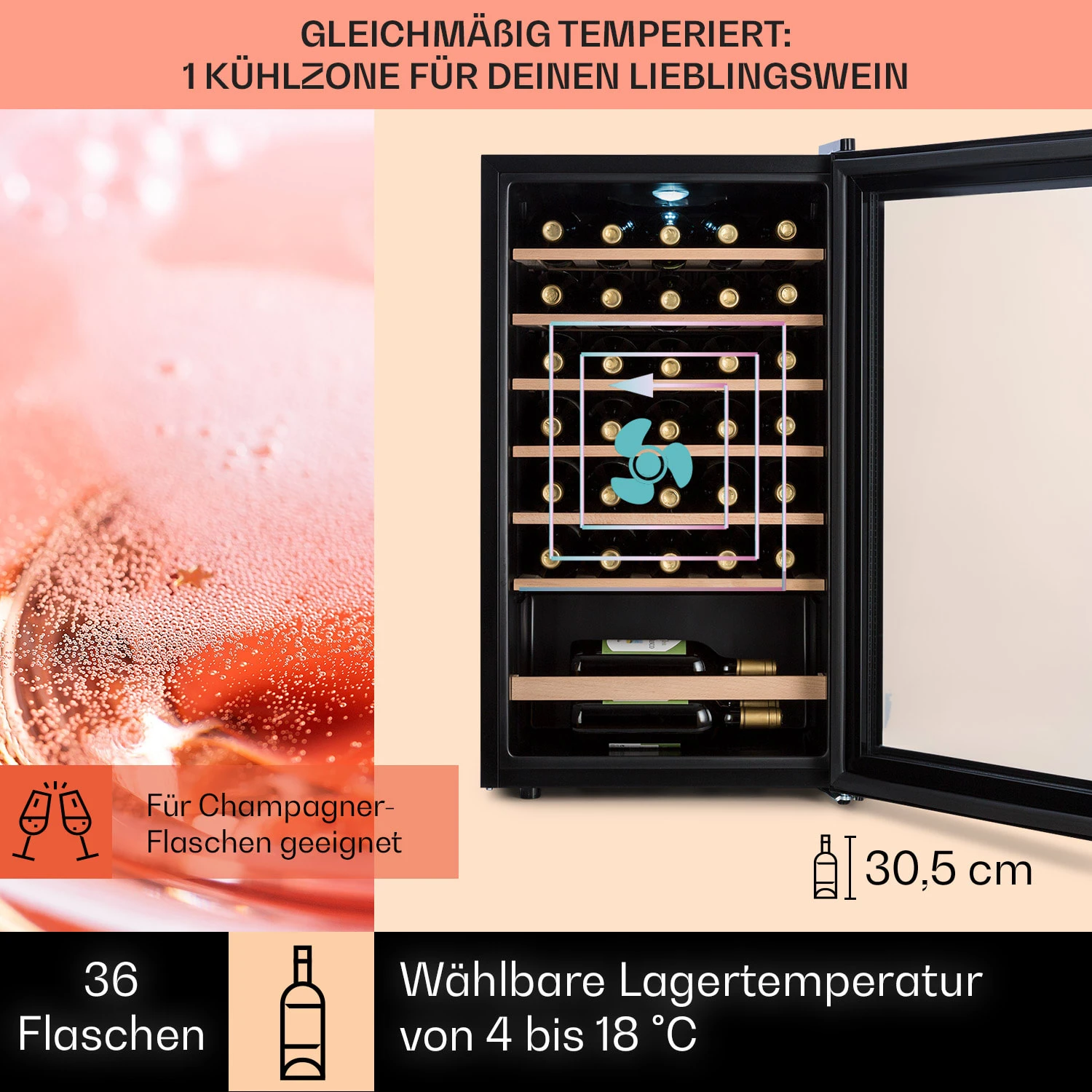Barossa 32 Uno Weinkühlschrank 1 Zone 95 Liter / 36 Flaschen Touch-Display 3 Barossa 32 Uno Weinkühlschrank 1 Zone 95 Liter / 36 Flaschen Touch-Display – Bild 3