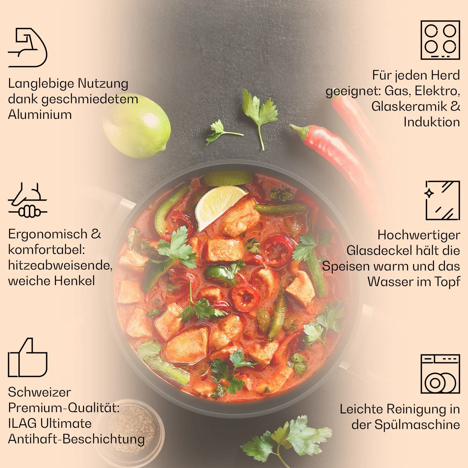 Noto Endurance Kochtopf Ø20cm Geschmiedetes Aluminium Deckel Induktion PTFE-Antihaftbeschichtung 2 Noto Endurance Kochtopf Ø20cm Geschmiedetes Aluminium Deckel Induktion PTFE-Antihaftbeschichtung – Bild 2