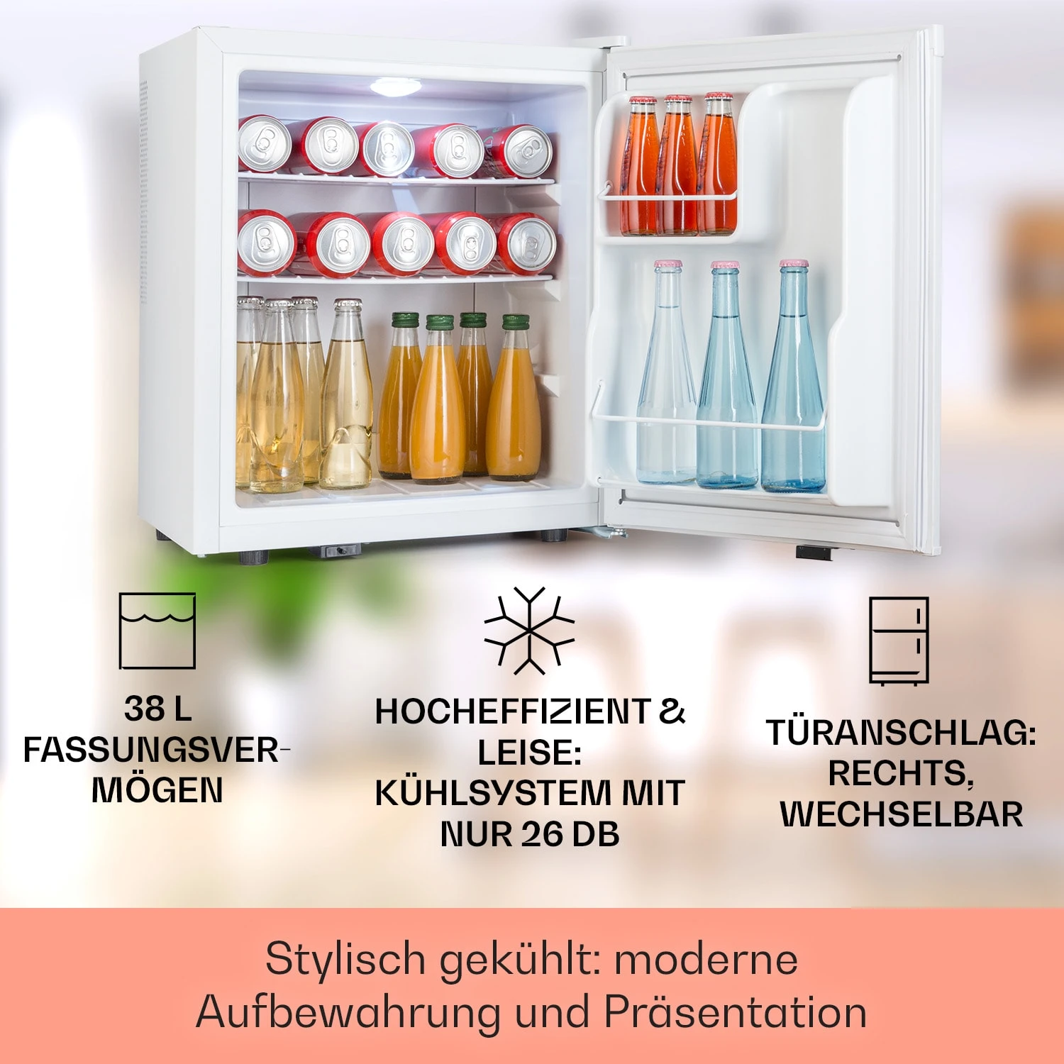 Happy Hour 38 Mini-Kühlschrank Minibar 38 Liter 26 DB 2 Happy Hour 38 Mini-Kühlschrank Minibar 38 Liter 26 DB – Bild 2