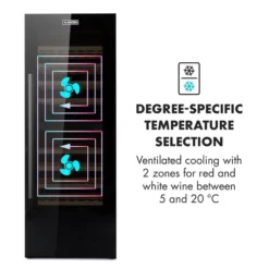 Barossa 77 Duo Weinkühlschrank-Set 2 Zonen 191L/77Fl. Weinglasregal -Küchenzubehör Verkaufsgeschäft 60002418 yy 0006 logo Klarstein Barossa 77 Duo Weinkuehlschrank schwarz